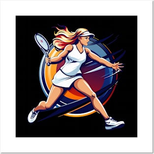 Beautiful woman playing tennis Posters and Art